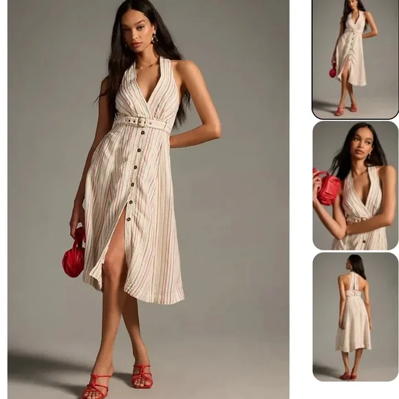 Anthropologie Maeve Belted V-Neck Button-Front Dress - Picture 3 of 6